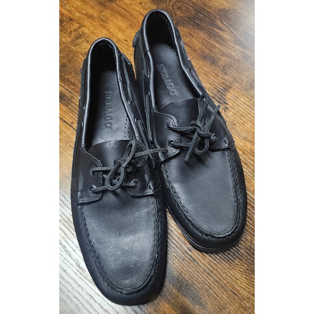 Sebago Docksides Mens Black Leather Boat Shoes Loafers 7000H00 Size 12 M